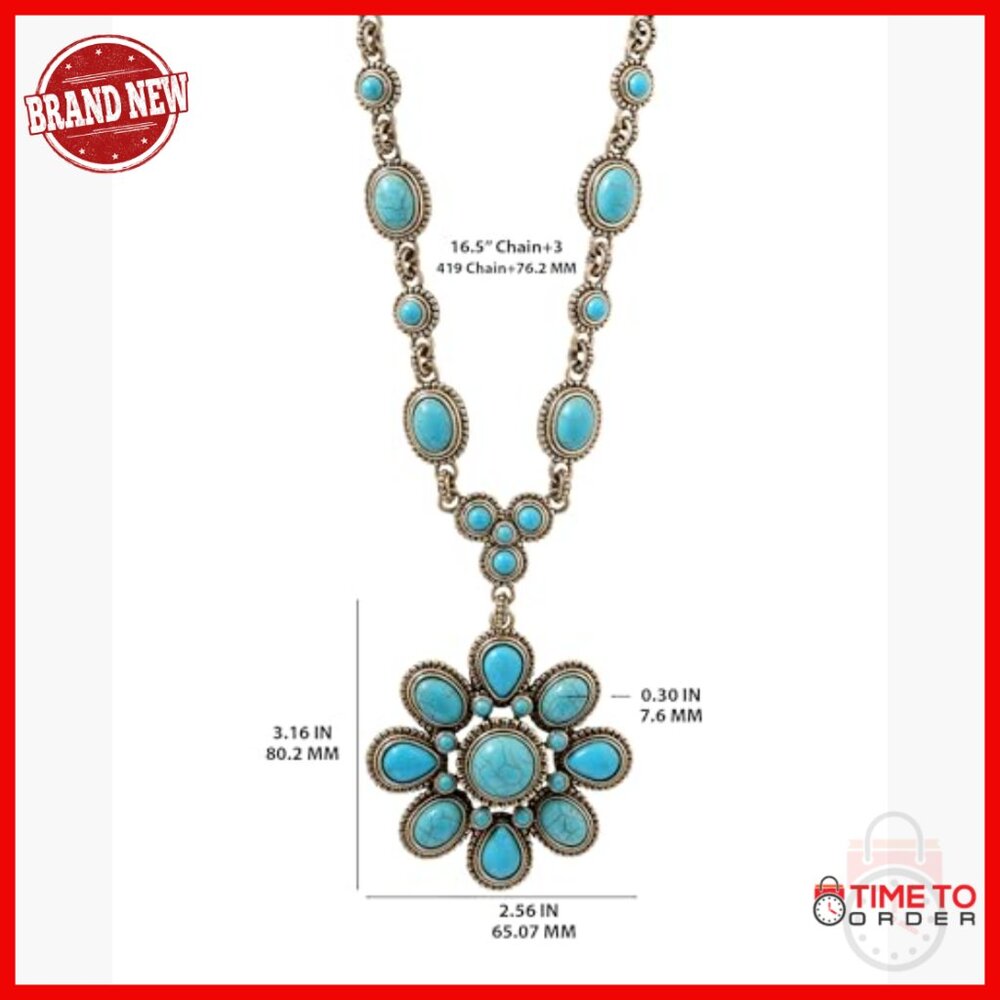 Large Turquoise Stone Flower Statement Necklace 1… - image 5